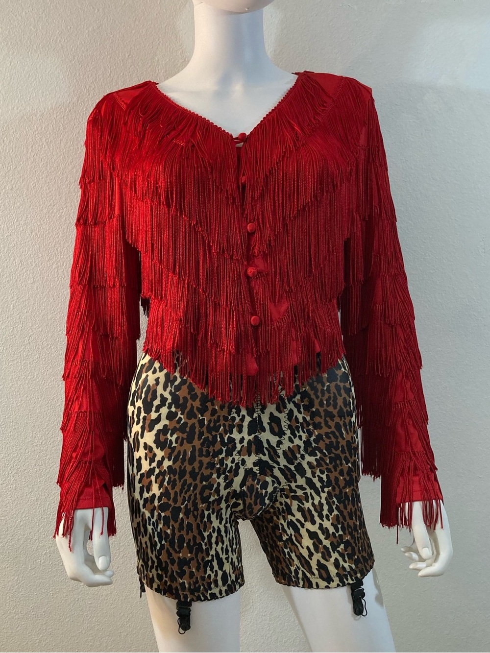 Vintage 1970s Red Fringe Button Front Top, Jacket